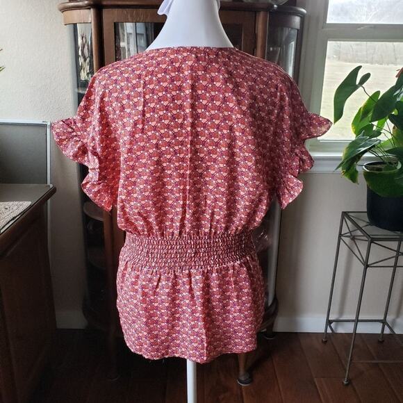 MAX Studio boho top V neck tie front pink orange print new sz S - Picture 3 of 7